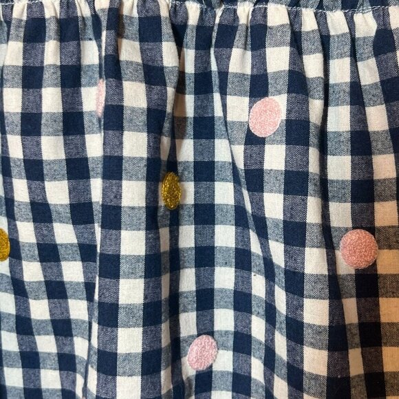 Mud Pie Girls size 4 Navy Gingham Long Sleeve Top With Polka Dot Embroidery & Bu - Picture 2 of 6
